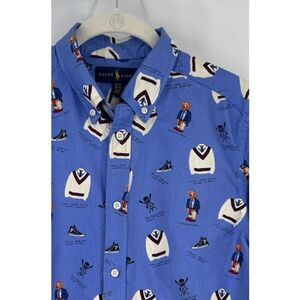POLO Ralph Lauren Boys Size XL Oxford Button Down Harvard Bear Preppy Print EUC